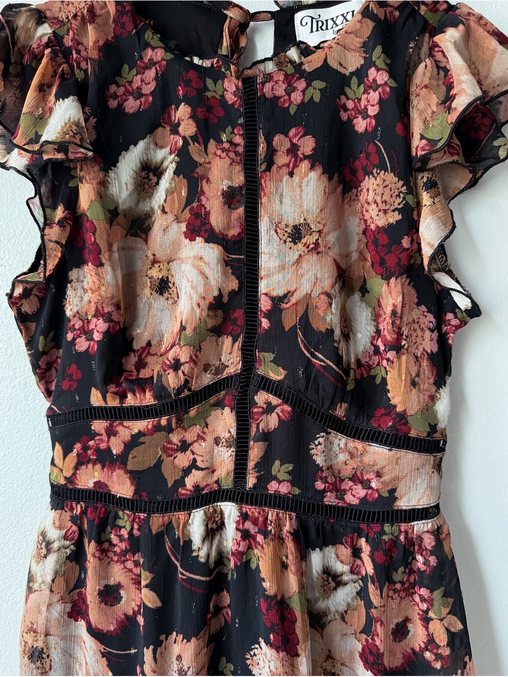 Trixxi Black Floral Tiered Ruffle Mini Dress - Picture 3 of 5